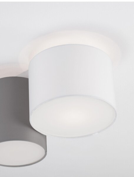 Deckenlampe E27 35 cm lang Weiß Grau Metall Stoffschirm