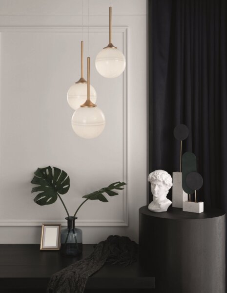 Pendelleuchte rund G9 25 cm breit in Gold Weiß Retro Kugel