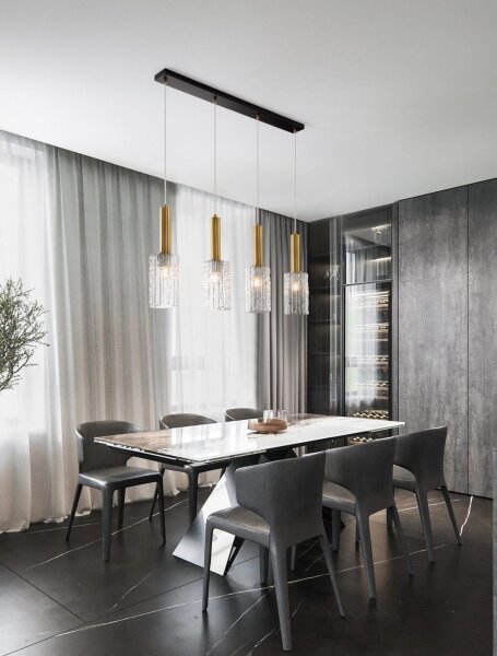 Hängelampe in Schwarz Gold 90 cm lang E27 Klarglas 4 flammig