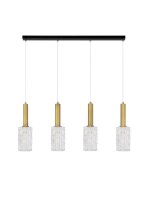 H&auml;ngelampe in Schwarz Gold 90 cm lang E27 Klarglas 4 flammig