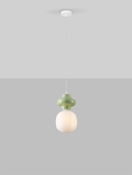 Pendelleuchte 18 cm breit E14 Weiß Grün höhenverstellbar