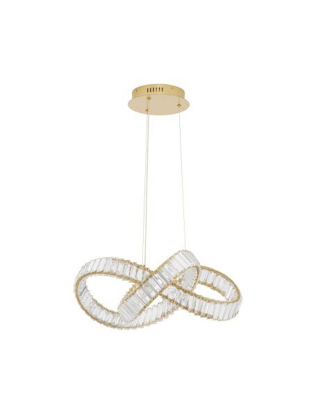 LED Hängelampe in Gold 60 cm breit dimmbar Kristall Metall