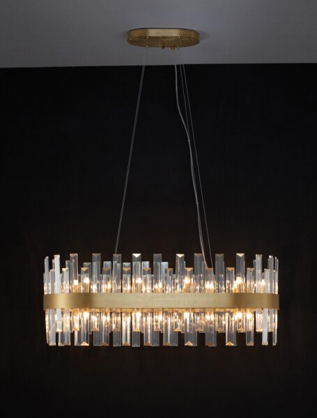 Kronleuchter in Gold matt 80 cm lang G9 Klassisch Kristall