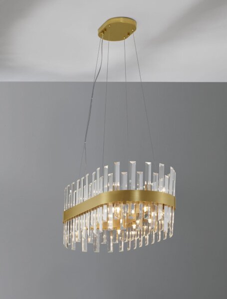 Kronleuchter in Gold matt 80 cm lang G9 Klassisch Kristall