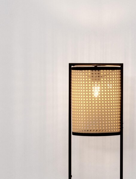 Tischlampe Schwarz Natur 56 cm E27 Rattan 2 flammig Modern