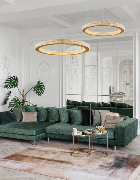 LED Pendelleuchte in Antik Gold Ø 60 cm dimmbar Ring Modern