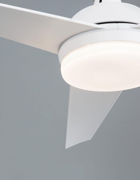 LED Deckenlampe mit Ventilator Ø 152 cm Weiß Glas Holz