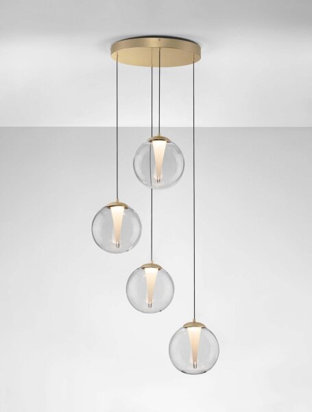 LED Hängeleuchte in Gold 56 cm breit dimmbar Klarglas rund