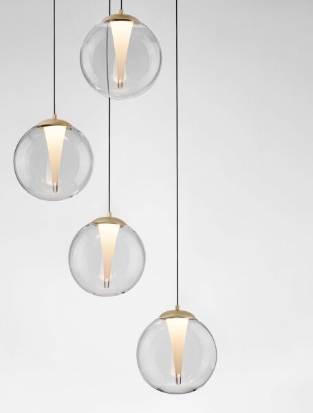 LED Hängeleuchte in Gold 56 cm breit dimmbar Klarglas rund