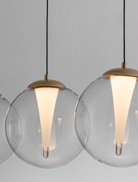 LED Pendelleuchte Klarglas in Gold 136 cm lang dimmbar rund