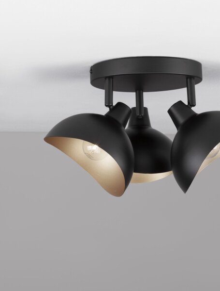 Spotleuchte E14 Ø 18 cm in Schwarz Gold schwenkbar Retro