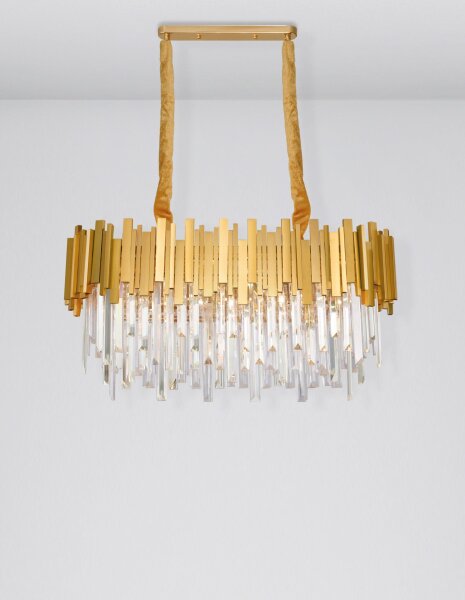 Pendelleuchte Kristall Metall E14 in Gold 80 cm lang rund