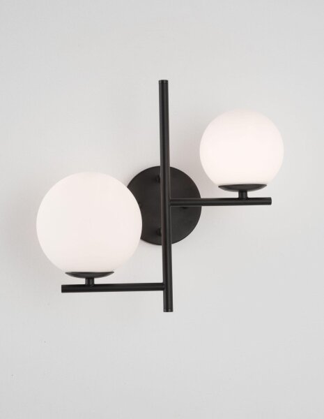 Wandlampe rund G9 35 cm breit Schwarz Weiß Retro Glas Metall