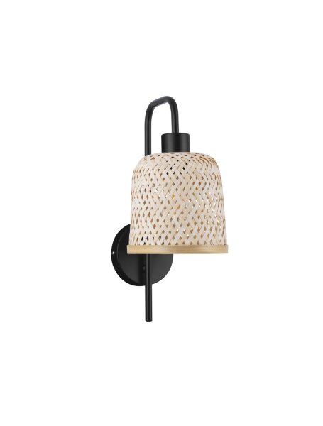 Wandlampe E27 36 cm hoch Schwarz Natur Boho Bambus Metall