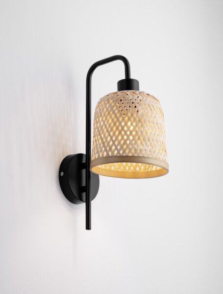 Wandlampe E27 36 cm hoch Schwarz Natur Boho Bambus Metall