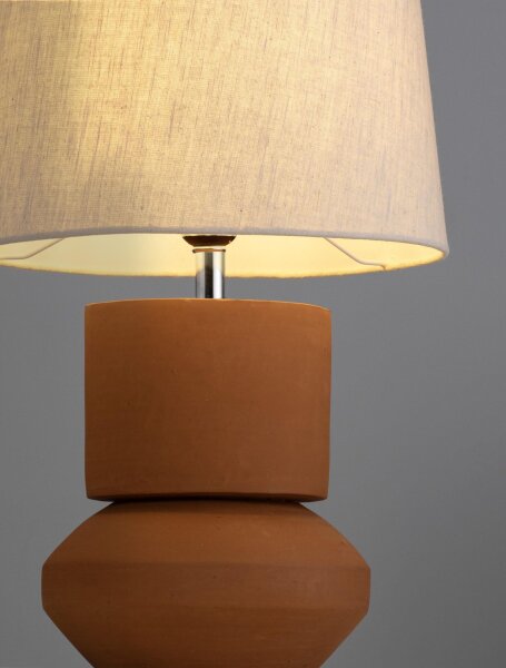 Tischlampe Keramik Stoffschirm E27 48 cm Terrakotta Weiß