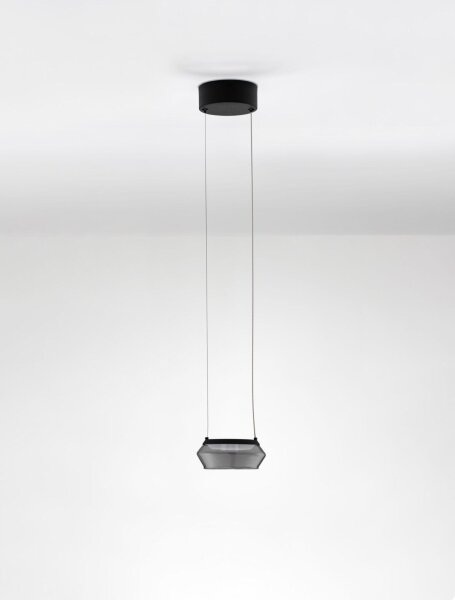 LED Pendelleuchte Ø 14 cm Schwarz höhenverstellbar Rauchglas