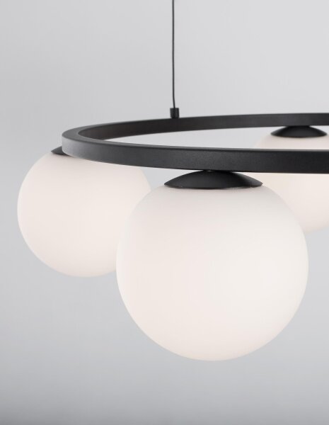 LED Hängelampe Schwarz Weiß Ø 50 cm Glas rund 5 flammig