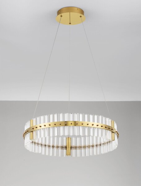 LED Pendelleuchte in Gold Ø 60 cm dimmbar Glas Ring warmweiß