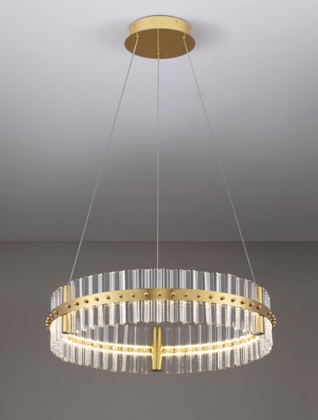 LED Pendelleuchte in Gold Ø 60 cm dimmbar Glas Ring warmweiß