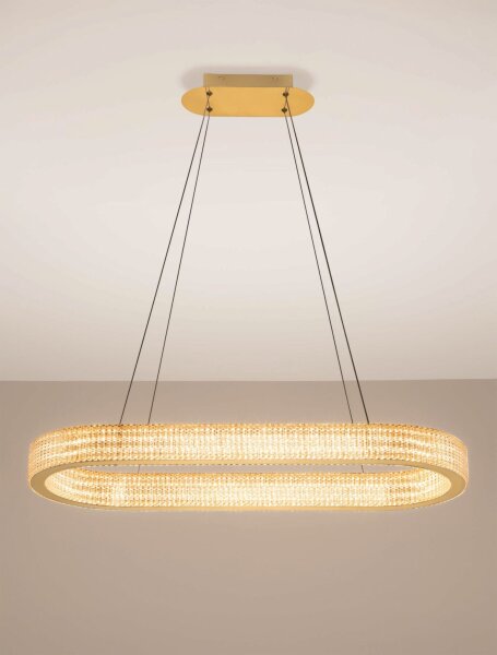 LED Hängelampe in Gold 90 cm lang dimmbar Ring warmweiß