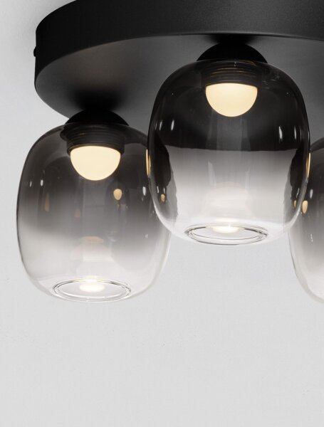 LED Deckenlampe Ø 30 cm Schwarz Grau dimmbar Rauchglas