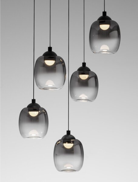 LED Pendelleuchte Rauchglas Schwarz Grau 43 cm breit dimmbar