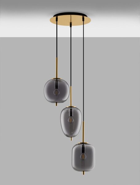 Hängelampe 46 cm breit E27 in Gold Grau höhenverstellbar