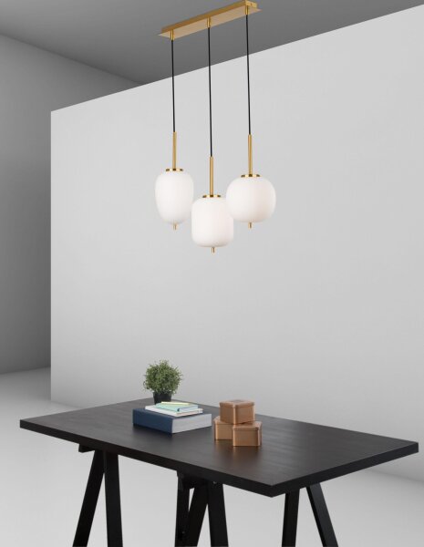 Hängelampe in Weiß Gold 53 cm lang E14 Retro Glas Metall