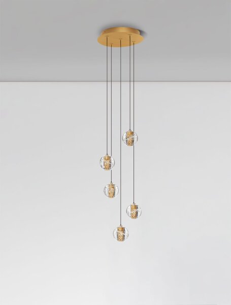 LED Hängeleuchte in Gold Schwarz 31 cm breit dimmbar Kugel