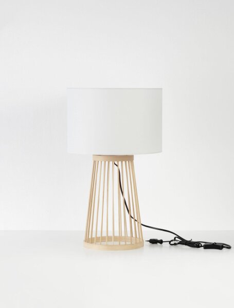 Tischlampe E27 50 cm Natur Weiß Bambus Stoffschirm LAMBERT