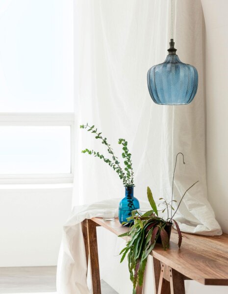 Pendelleuchte E27 Ø 24 cm Schwarz Blau höhenverstellbar