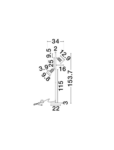 Stehleuchte 2 Spots GU10 schwenkbar 154 cm in Schwarz Gold