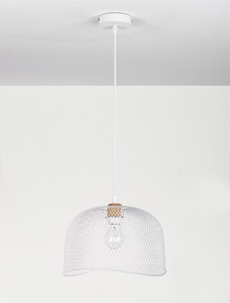 Hängelampe Weiß Ø 30 cm E27 Holz Metall rund LEITH Modern
