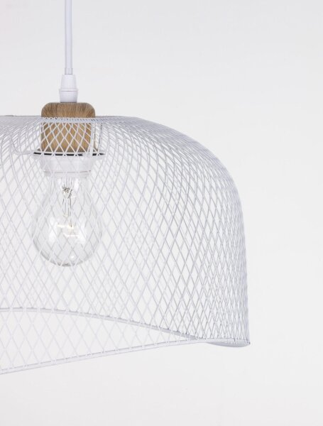 Hängelampe Weiß Ø 30 cm E27 Holz Metall rund LEITH Modern