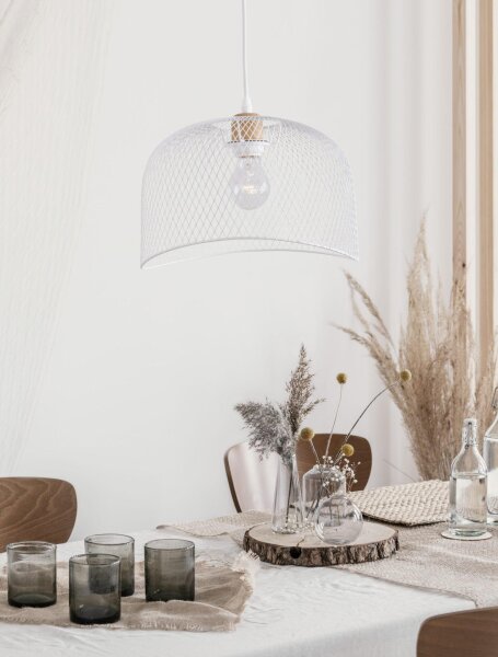 Hängelampe Weiß Ø 30 cm E27 Holz Metall rund LEITH Modern