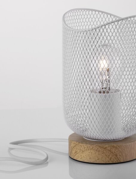 Tischlampe Natur Weiß 17 cm E27 Holz Metall LEITH Modern