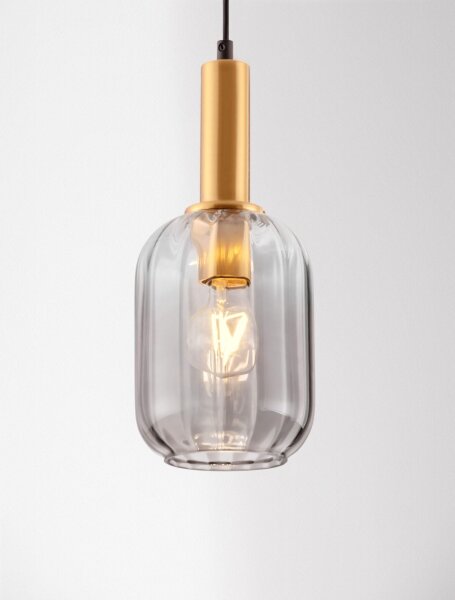 Pendelleuchte E27 Ø 14 cm in Gold Grau höhenverstellbar