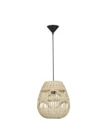 Pendelleuchte rund E27 &Oslash; 30 cm Schwarz Beige Rattan Metall