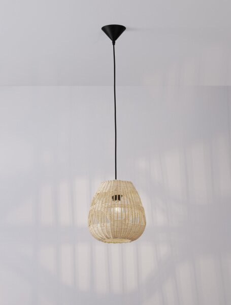 Hängelampe Schwarz Beige Ø 27 cm E27 Rattan Metall rund