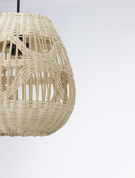 Hängelampe Schwarz Beige Ø 27 cm E27 Rattan Metall rund