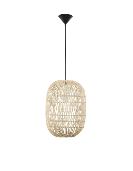 Runde Pendelleuchte E27 Ø 30 cm Schwarz Beige Rattan Metall