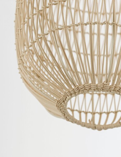 Runde Pendelleuchte E27 Ø 30 cm Schwarz Beige Rattan Metall