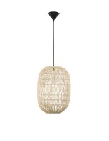 Runde Pendelleuchte E27 &Oslash; 30 cm Schwarz Beige Rattan Metall