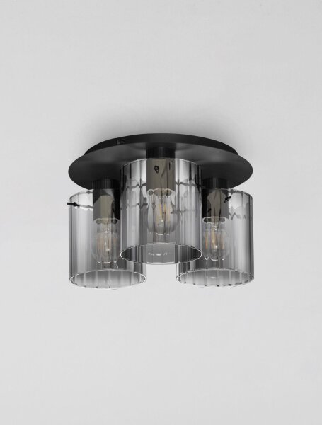 Deckenlampe E27 Ø 37 cm Schwarz Grau Retro Rauchglas MADDOX