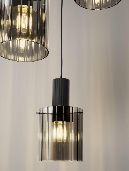 Pendelleuchte Rauchglas E27 Schwarz Grau 45 cm breit Retro
