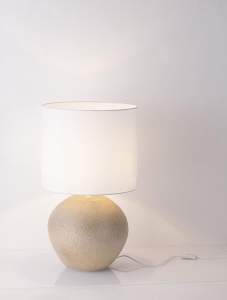 Tischlampe Retro E27 60 cm Creme Weiß Gips Stoffschirm