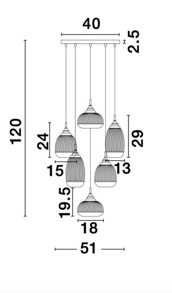 Hängeleuchte 51 cm breit E14 in Gold höhenverstellbar