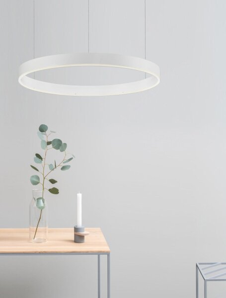 LED Hängeleuchte Weiß Ø 60 cm dimmbar höhenverstellbar Ring