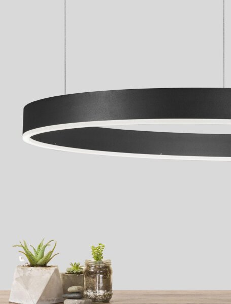 LED Pendelleuchte dimmbar Schwarz Ø 80 cm Ring warmweiß